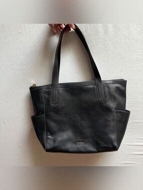Fossil Black Pebbled Leather Medium Tote Shoulder Bag